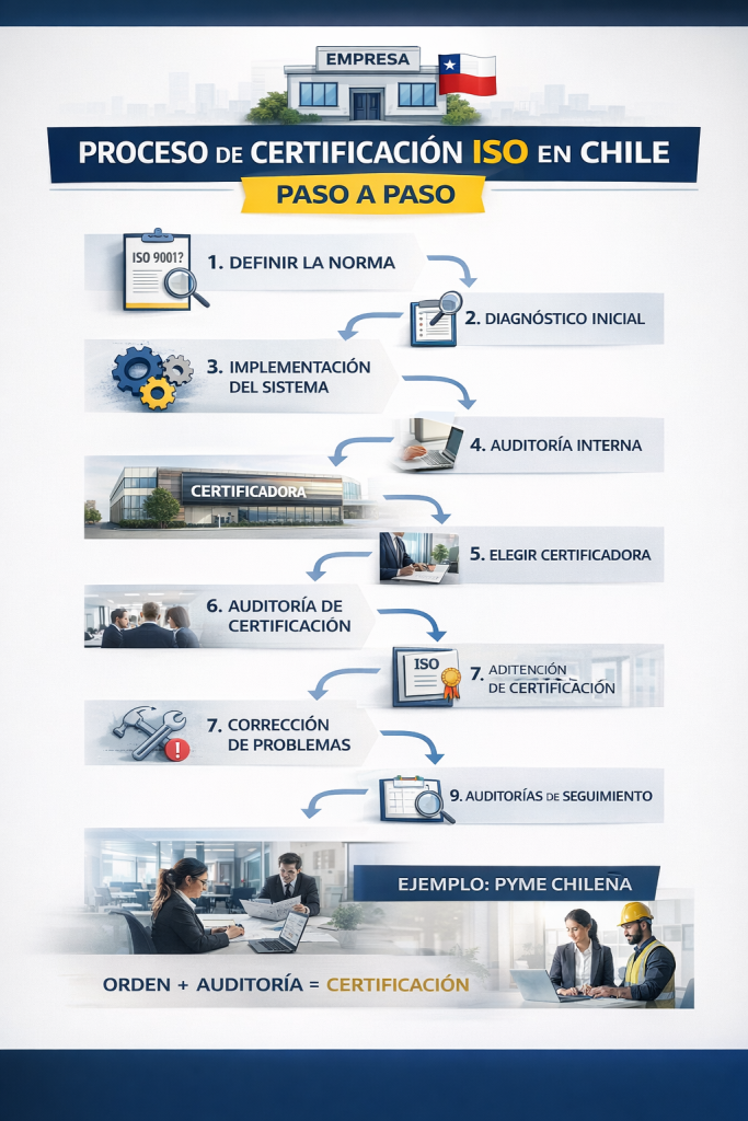 Imagen sobre cómo es el proceso de certificación ISO en Chile, creada por IZAR Estudios (https://izarestudios.cl/)